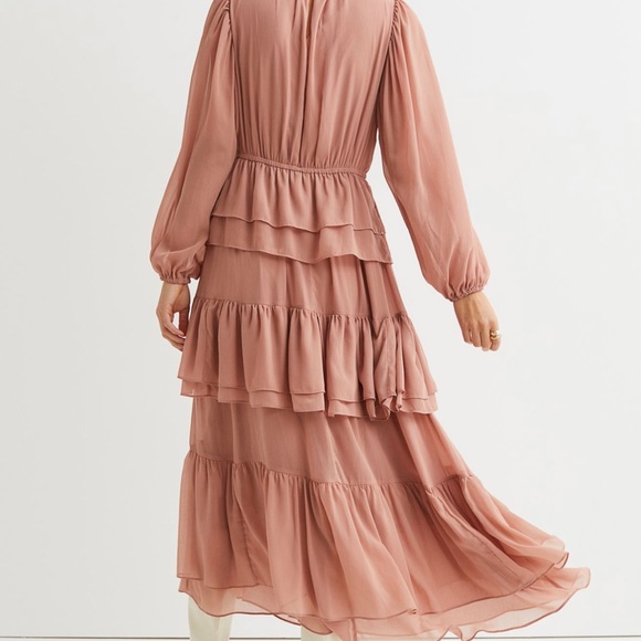 H& M Chiffon Maxi Dress with long sleeves Dusty Rose size Medium - Picture 2 of 6